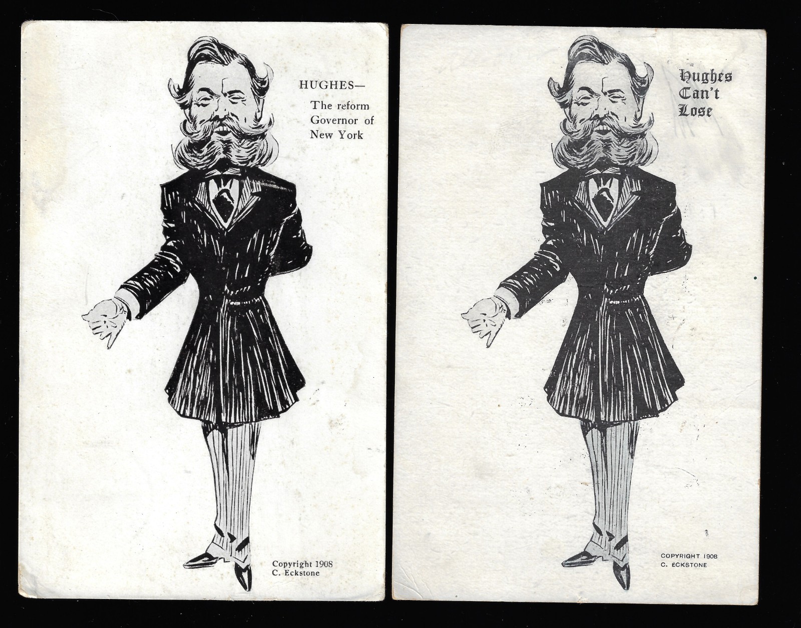 Both 1908 Eckstone Cartoon Charles Hughes Presidential Hopeful Series Postcards