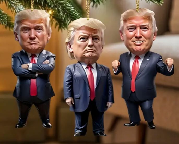 Set of 3, Patriotic Trump 2024 Christmas Ornaments – Acrylic Tree Decor, Holiday