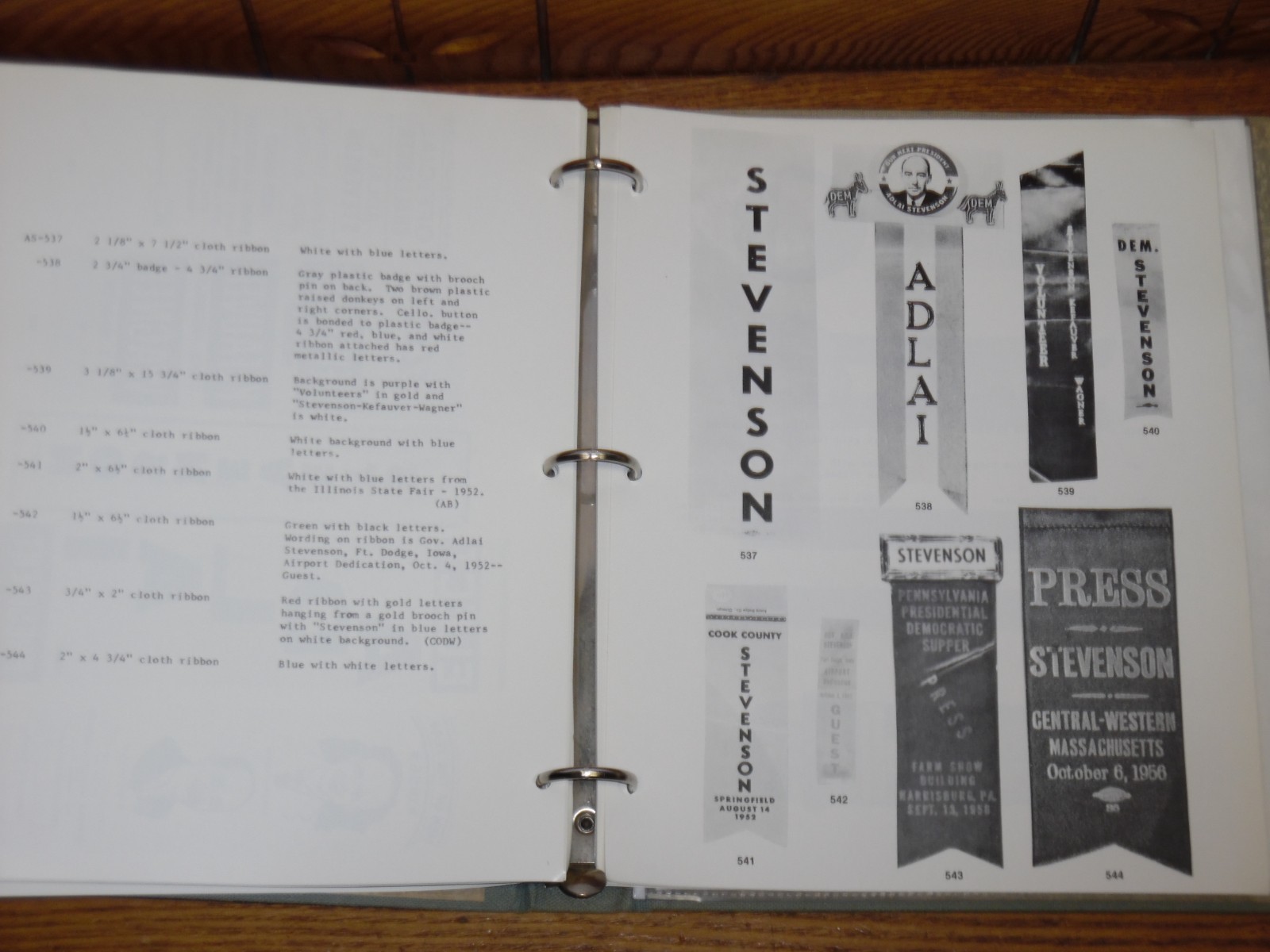 Vintage 1977 APIC Research Project Am. Political Items Binder Adlai E. Stevenson