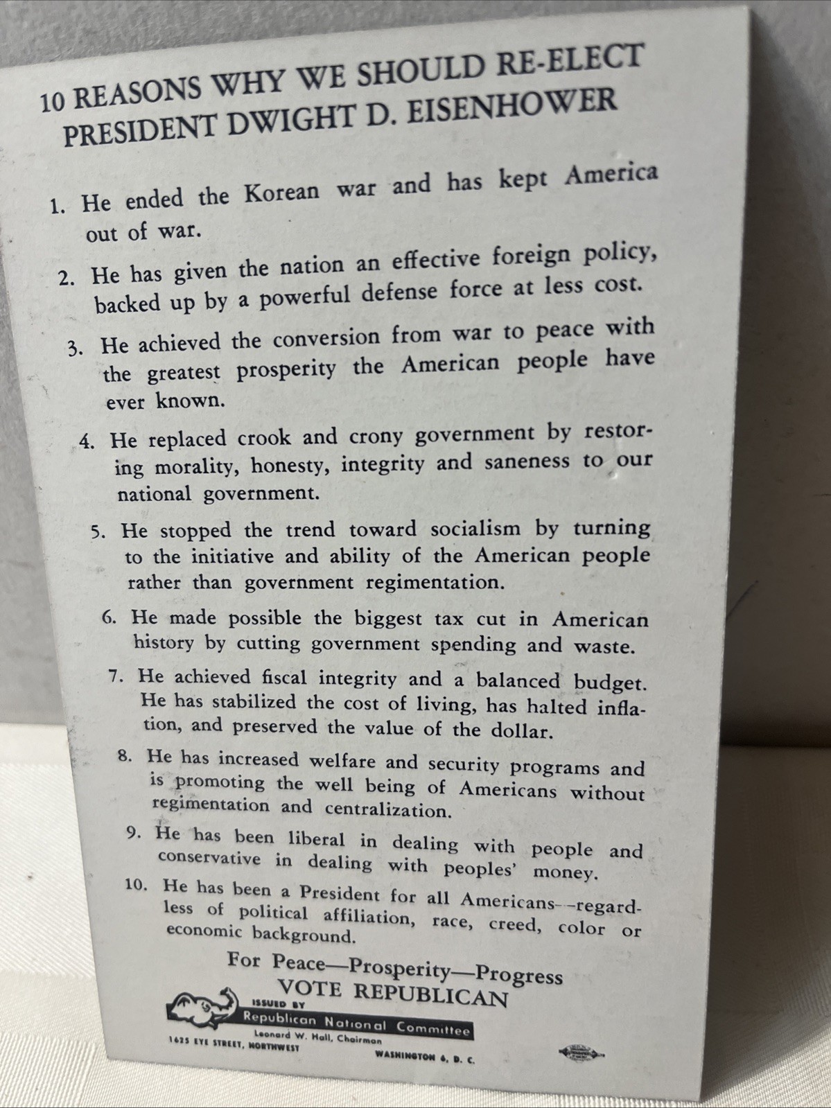 VTG 1950’s Dwight D. Eisenhower Campaign Post Card