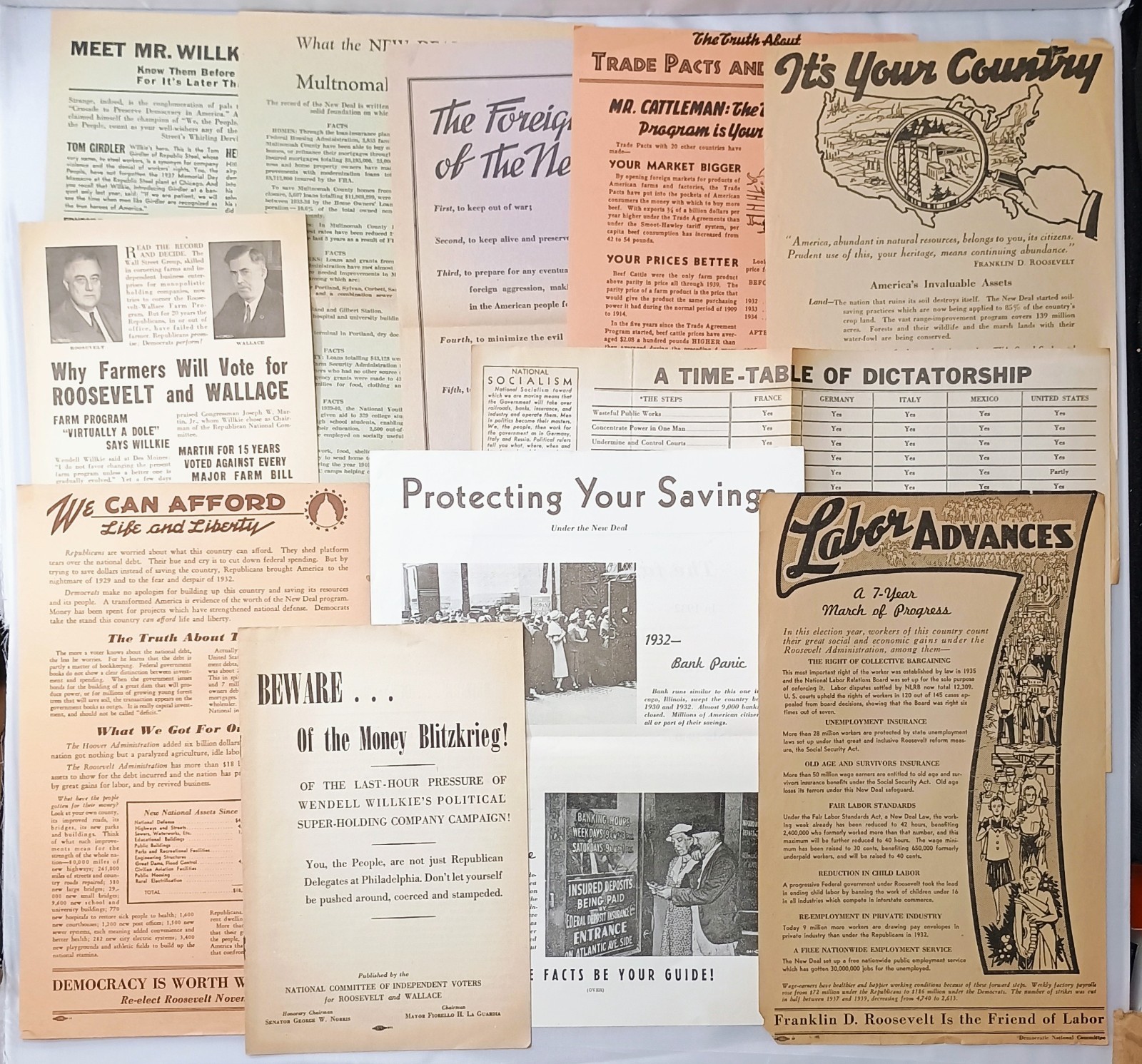 FRANKLIN ROOSEVELT PRESIDENTIAL CAMPAIGN PAPER leaflets 1940 FDR WWII new deal