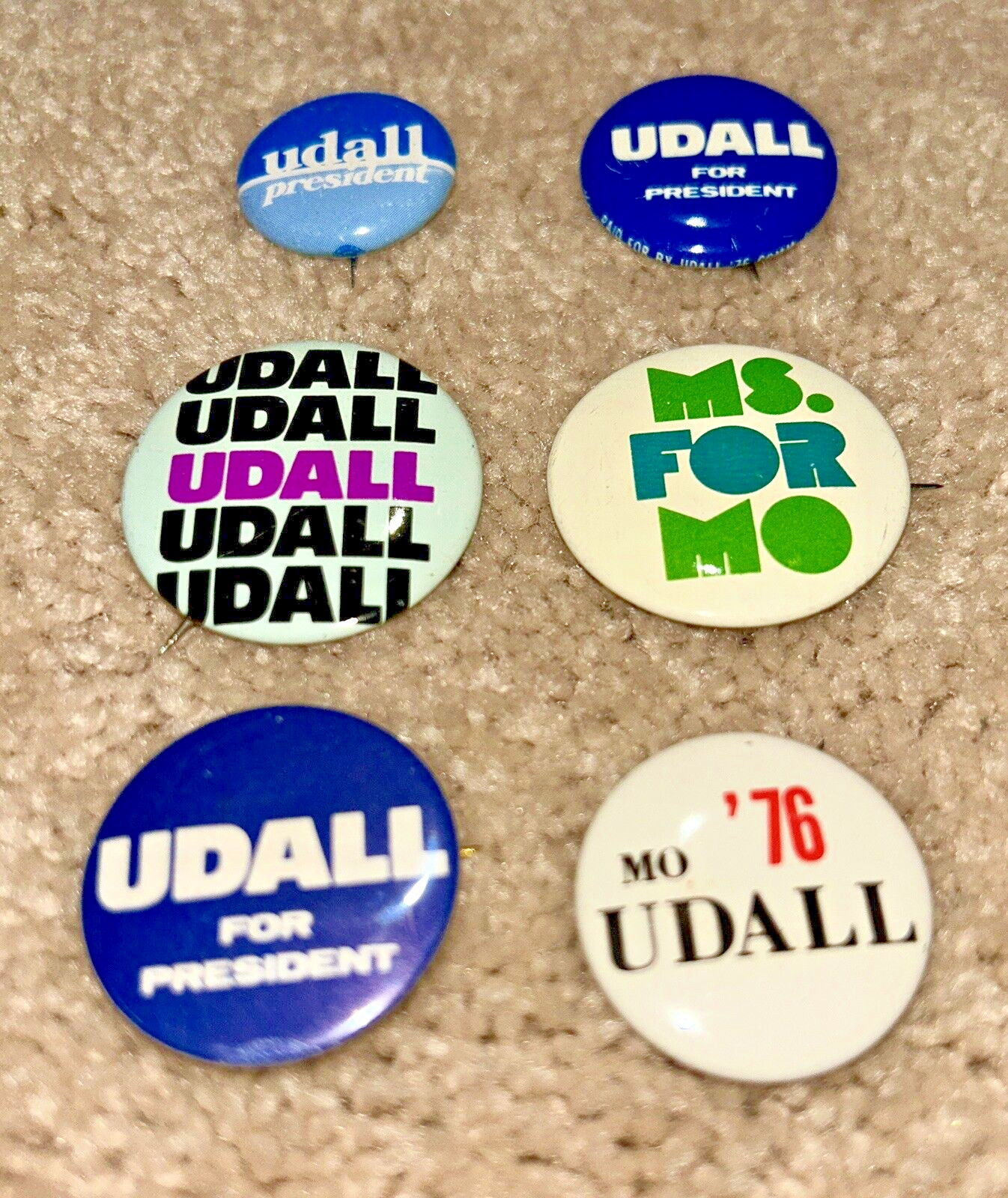 100 – 1976 Vintage MO UDALL For President Campaign Buttons – 6 Varieties