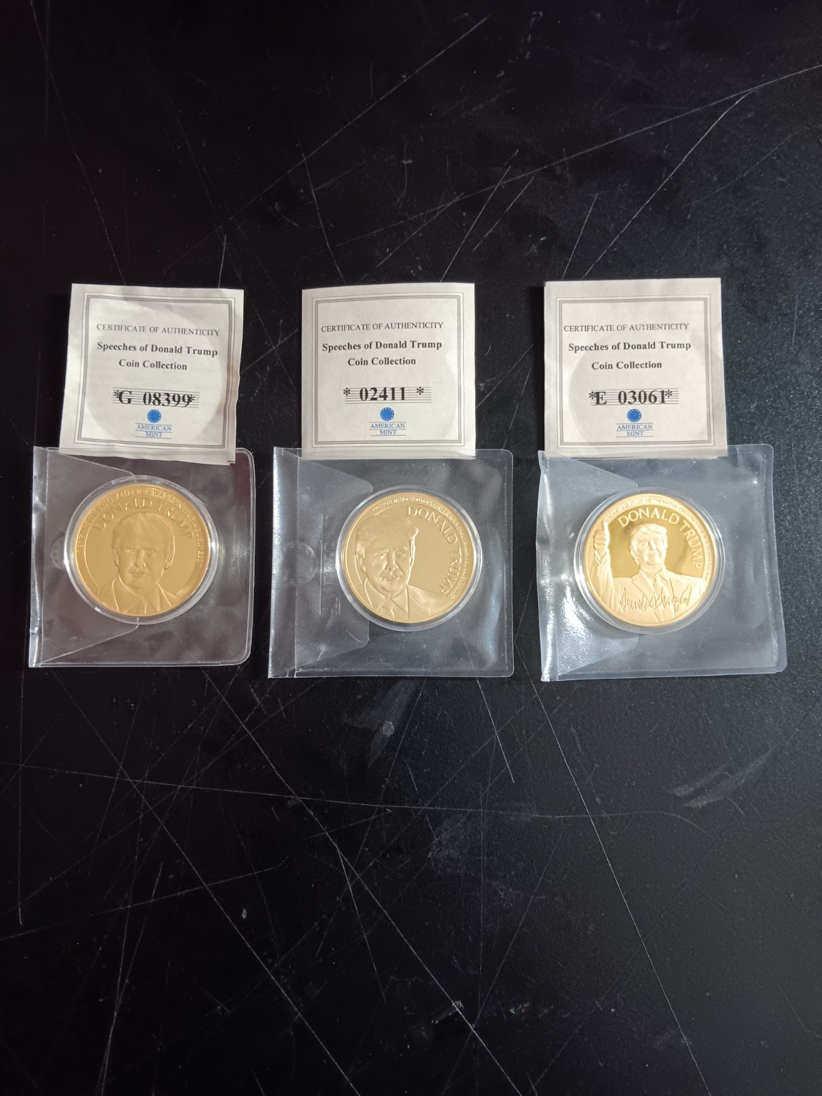Speeches Of Donald Trump 24K Gold Plated Coins Lot of 3 w/COA American Mint