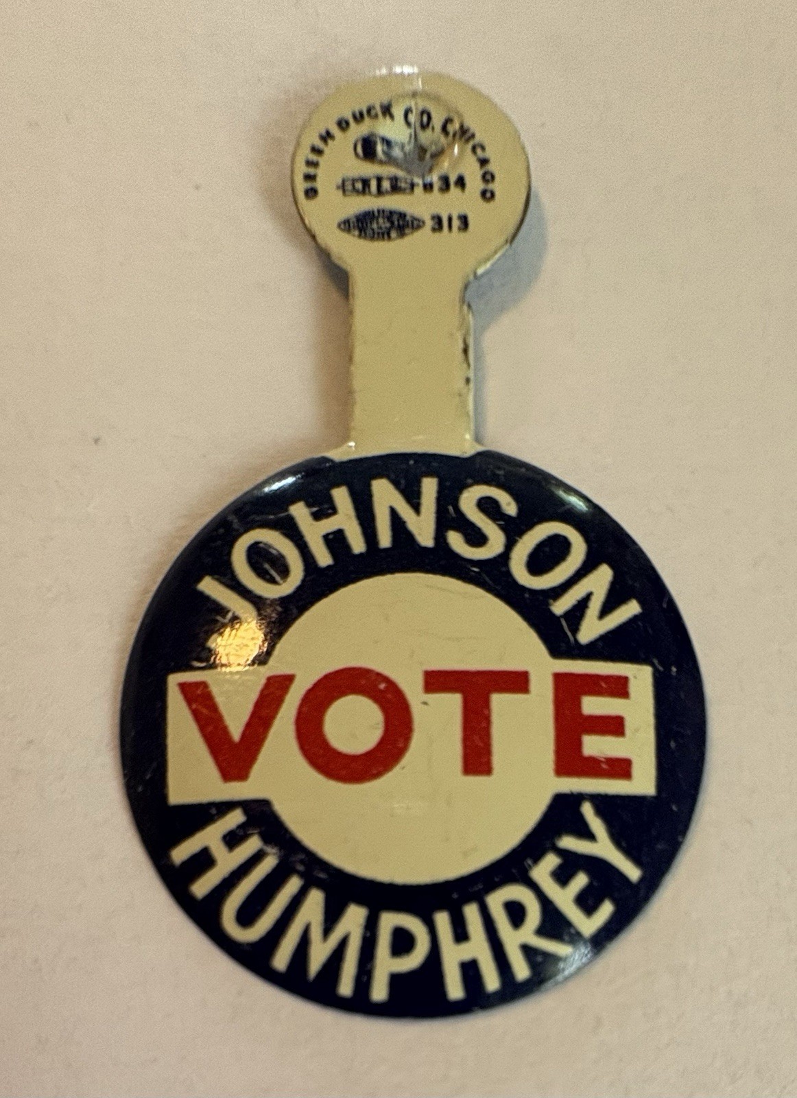 Political Tab Pin – Johnson Humphrey 64 “Vote Johnson Humphrey” Fold Back Pin