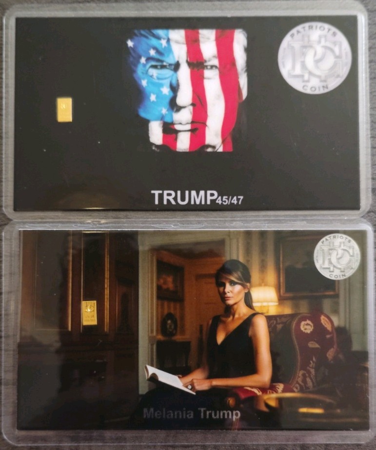 (2) 1/4 Grain Gold .9999 Patriots Cards Donald Trump & Melania Trump Politics