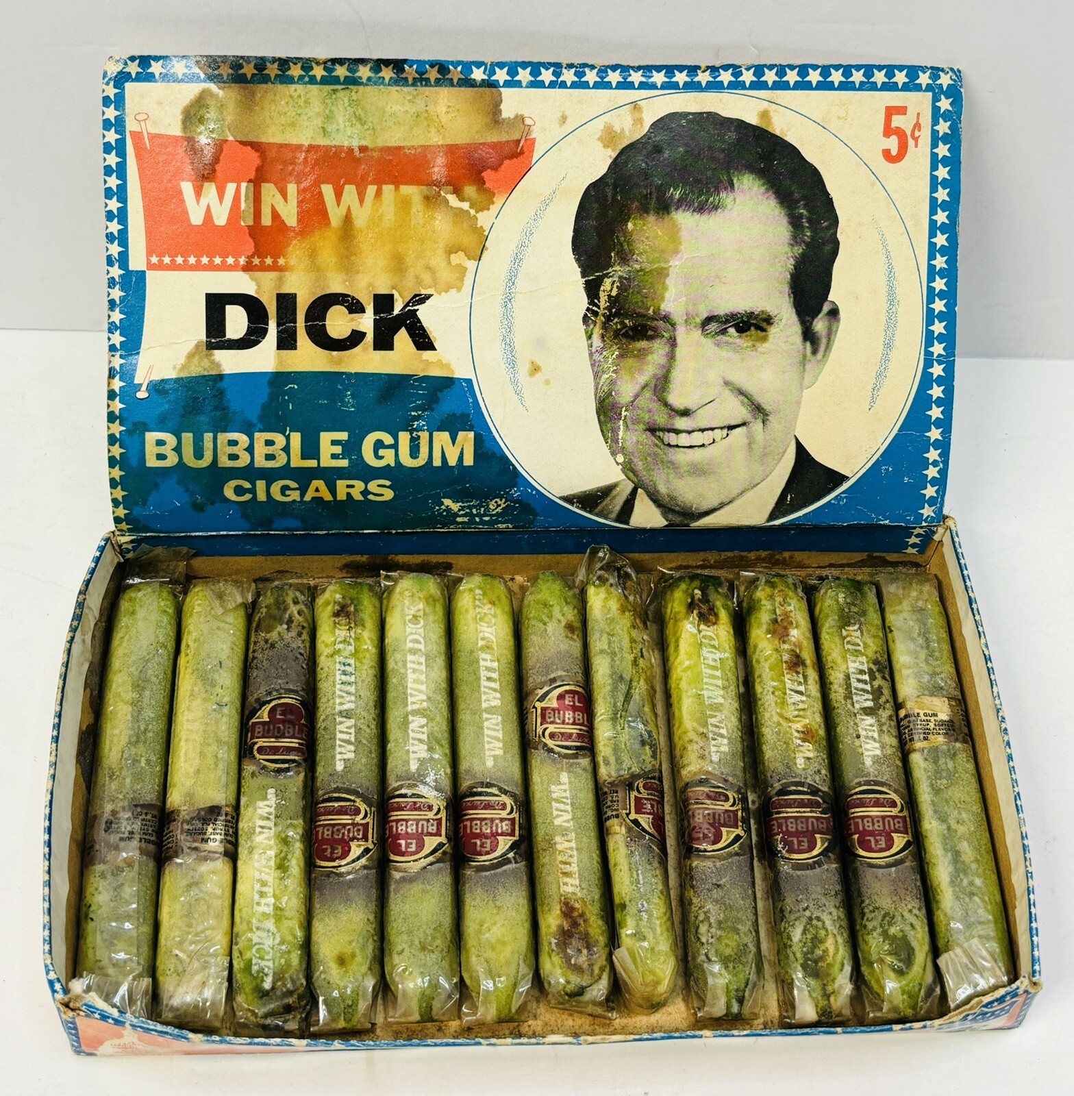 Richard Nixon Swell Bubble Gum Cigars 1968 “Win With Dick” *Moisture Damage