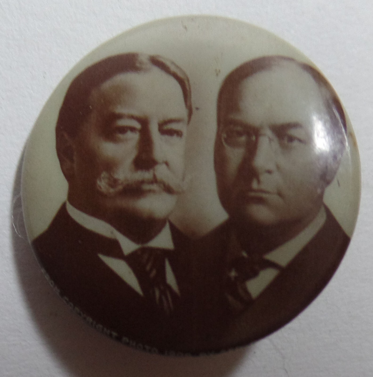 1908 William Taft & James Sherman Jugate Prez Campaign Pin Detailed Sepia Pics