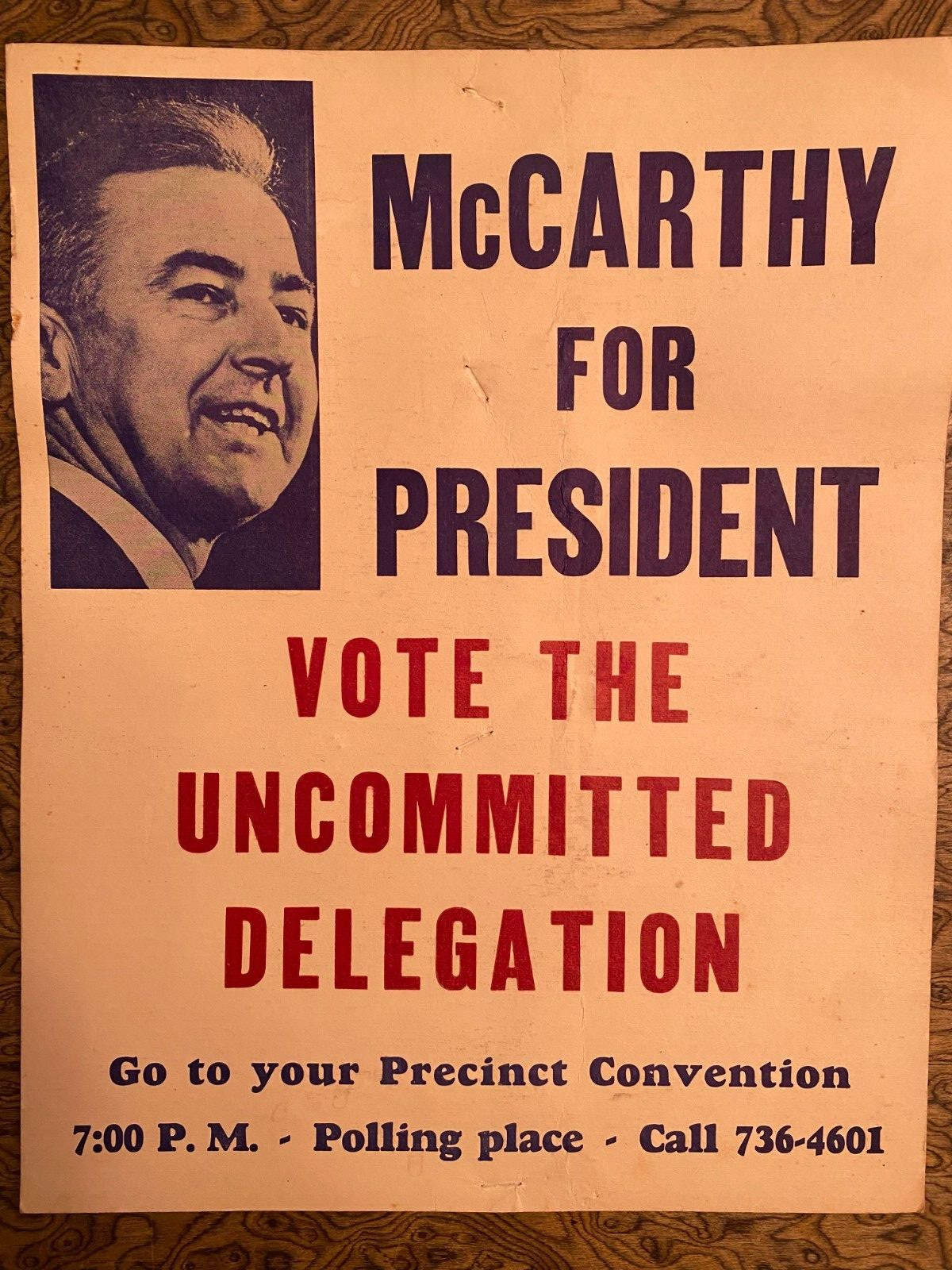 Eugene McCarthy for President Cardboard Poster 1968 RARE Vintage 11×14.