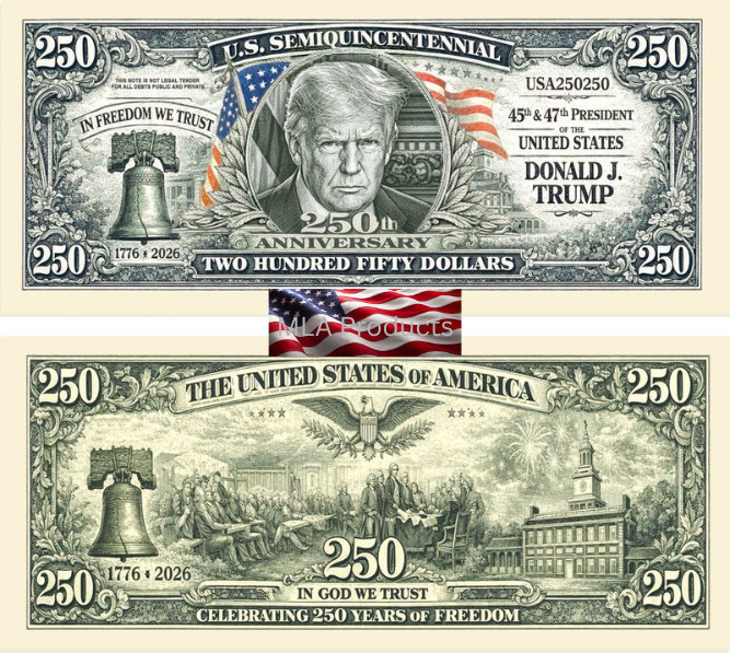100 Pack America 250th Anniversary Dollar Donald Trump Collectible Freedom Money