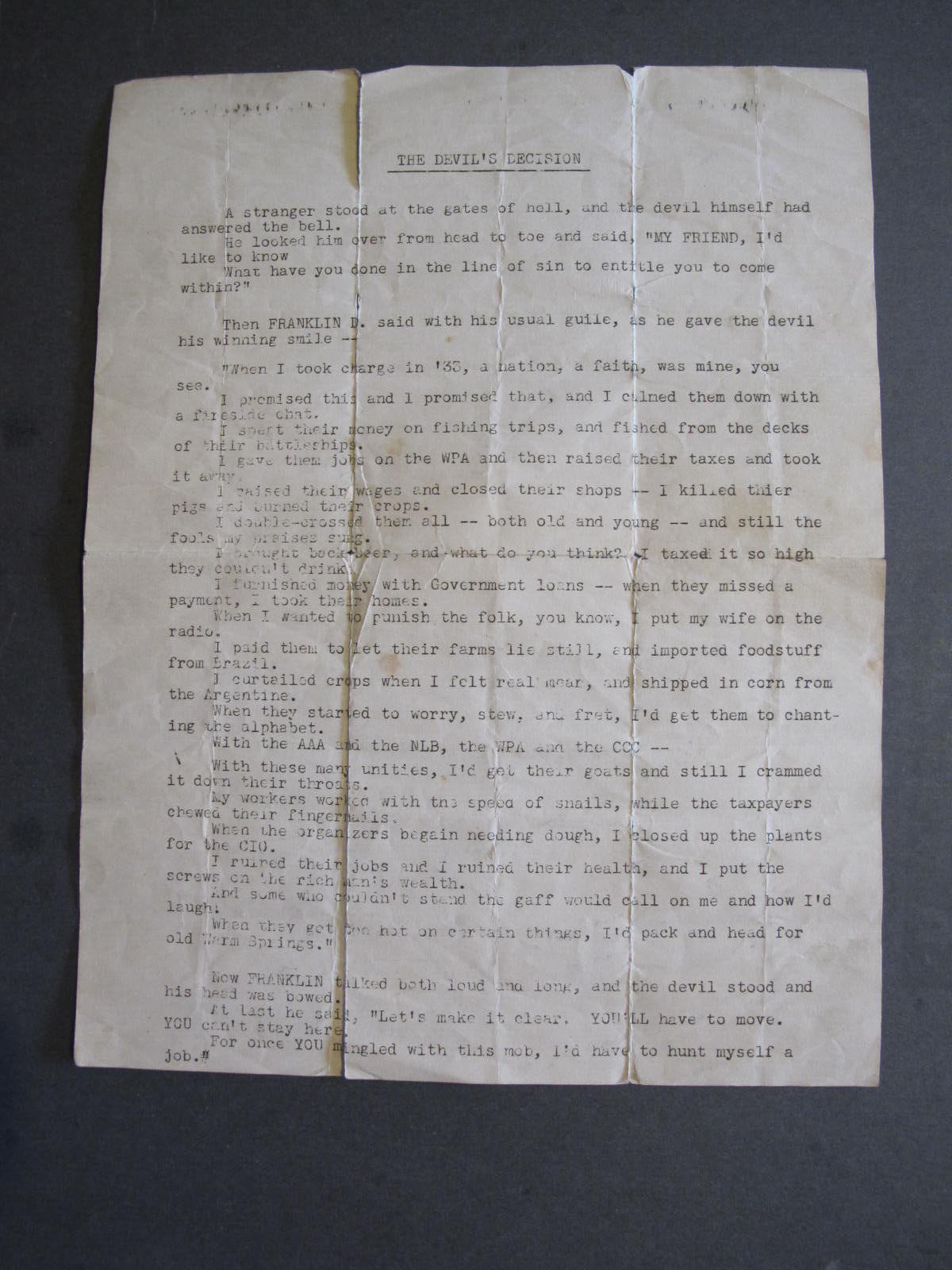 ORIGINAL Anti FDR President Franklin Roosevelt Handbill.