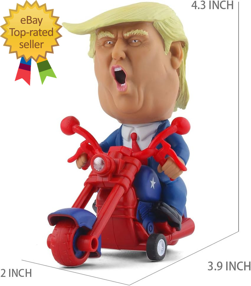 President Donald Trump 2024 Toy Figure Riding Motorcycle Funny Rev