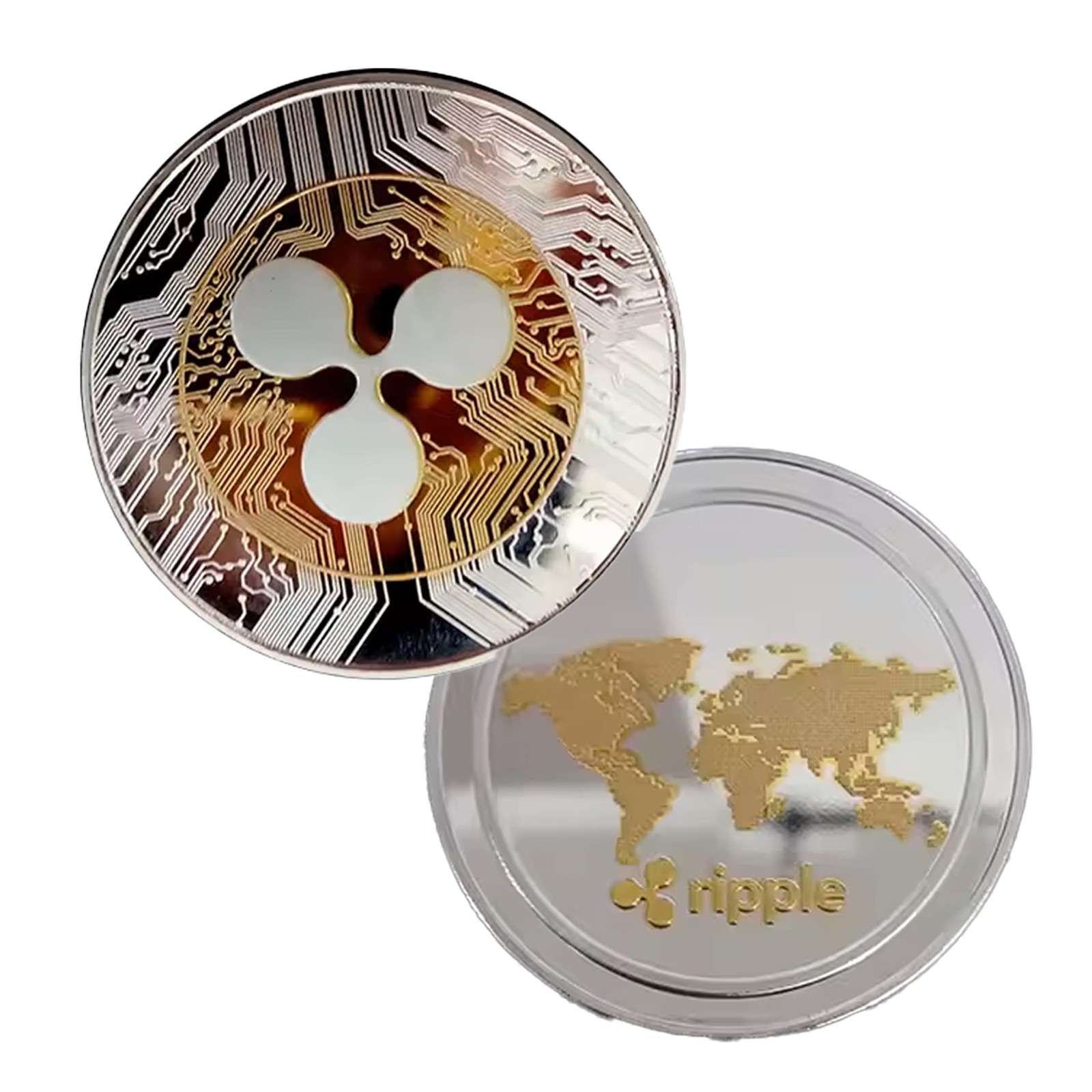 XRP Ripple Blockchain Crypto Gold on Silver Plated Coin Collectorâ€™s Medallion
