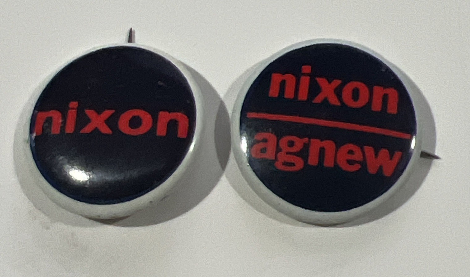 2 Vintage Presidential Race NIXON /Agnew Red & Black Buttons 1″
