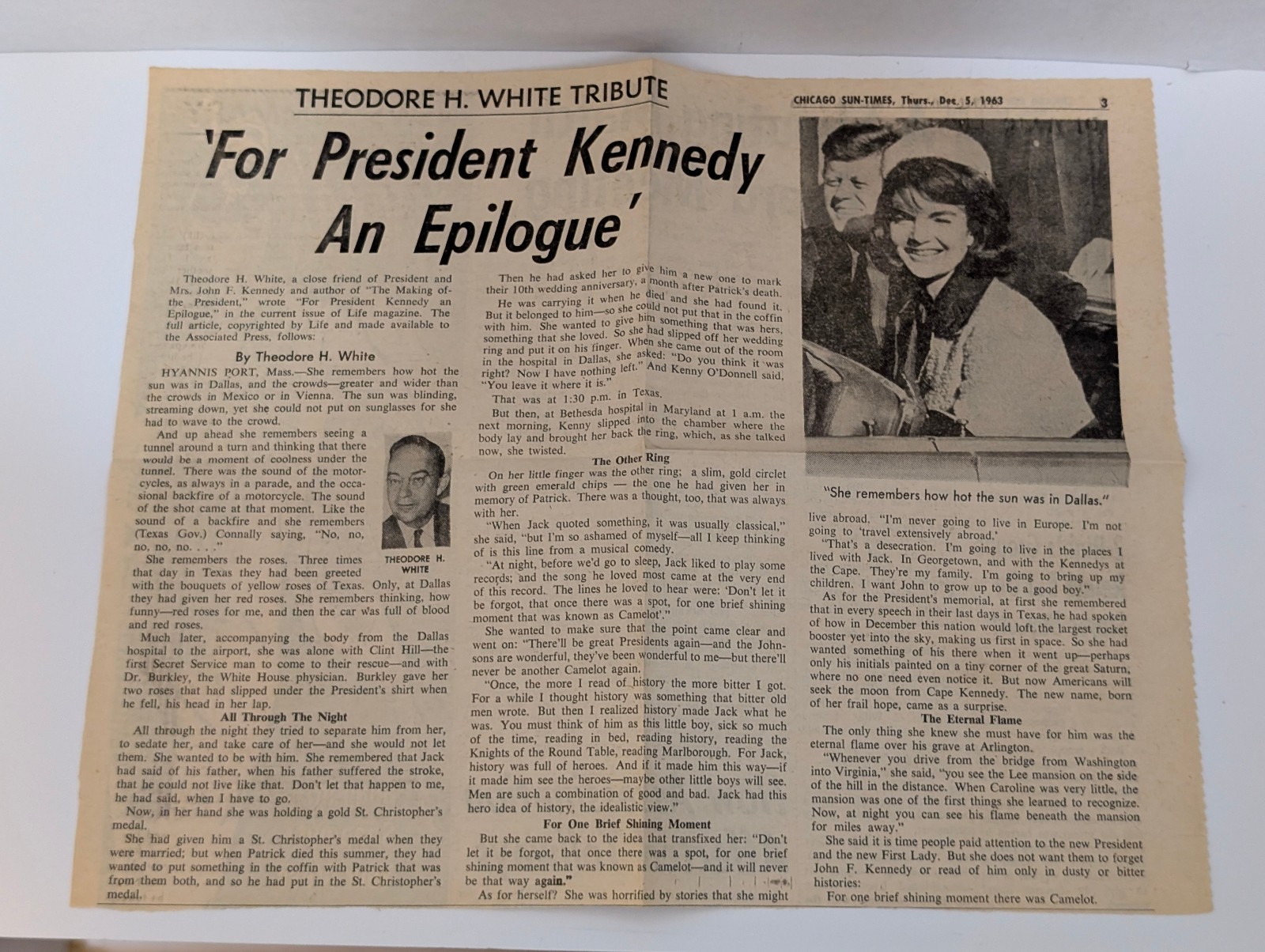 Times Theodore White “For President Kennedy, An Epilogue” Article Dec 5th 1963