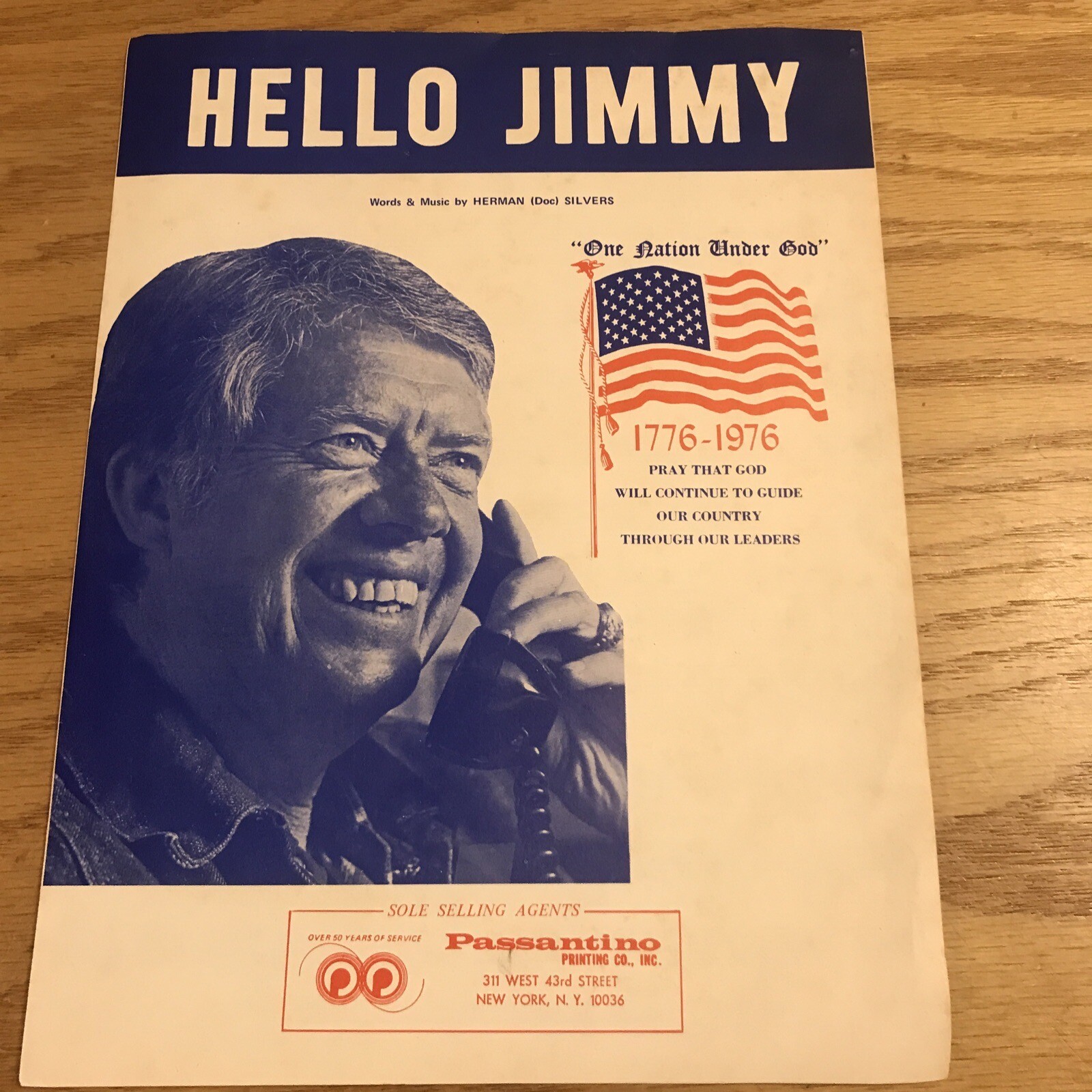 1976 HELLO JIMMY – JIMMY CARTER ELECTION THEME SONG SHEET MUSIC