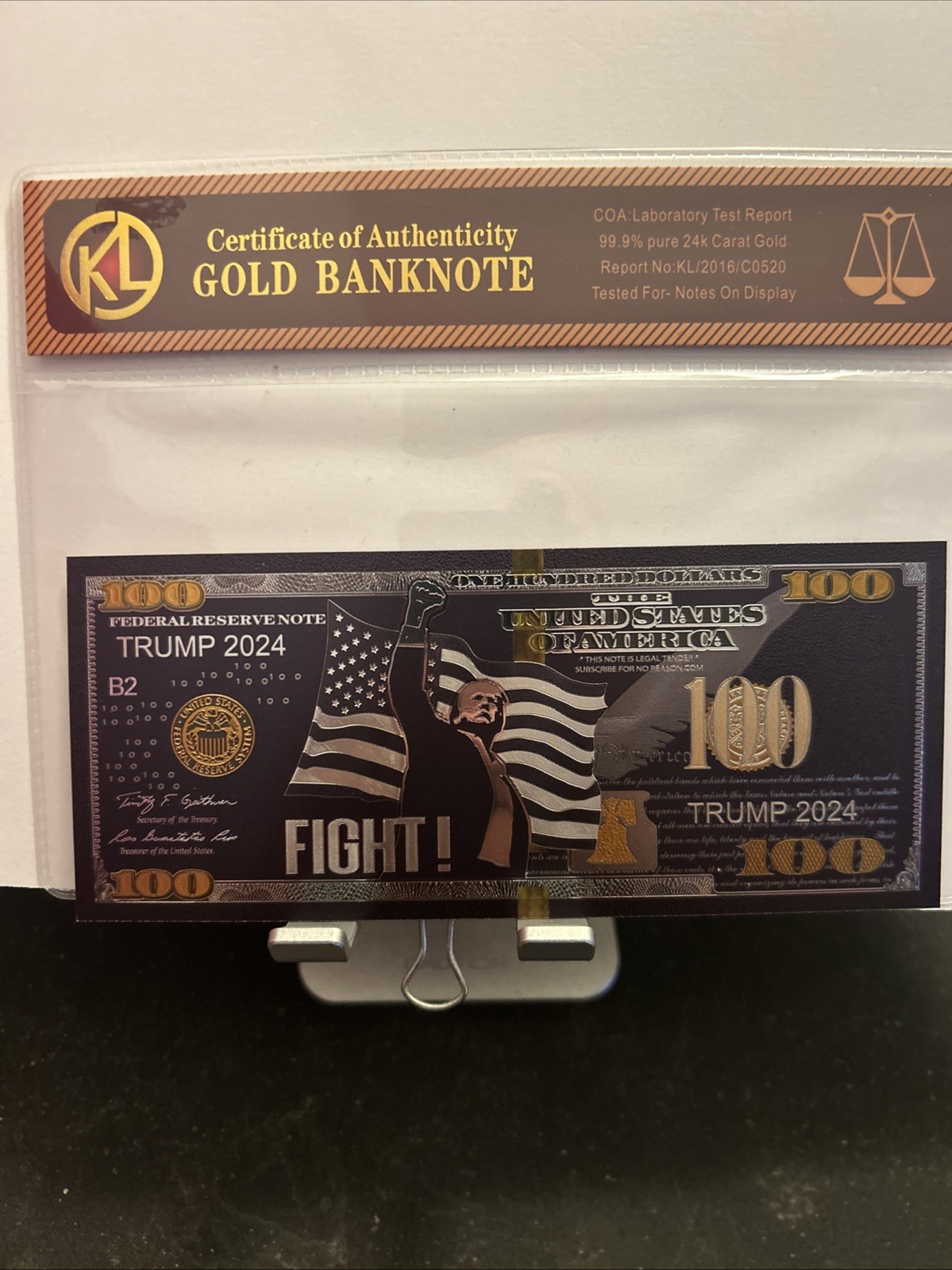 2024 $100 PRESIDENT DONALD J. TRUMP BLACK and GOLD 24KT FOIL NOVELTY