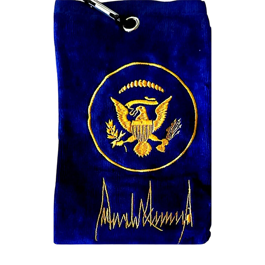 President Trump Signature Presidential Seal Navy Blue Embroidered Golf Towel