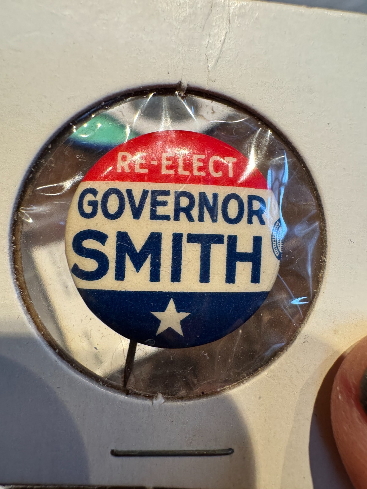FREE SHIP! 1928 Re-Elect Governor Smith Political Cello Pinback New York
