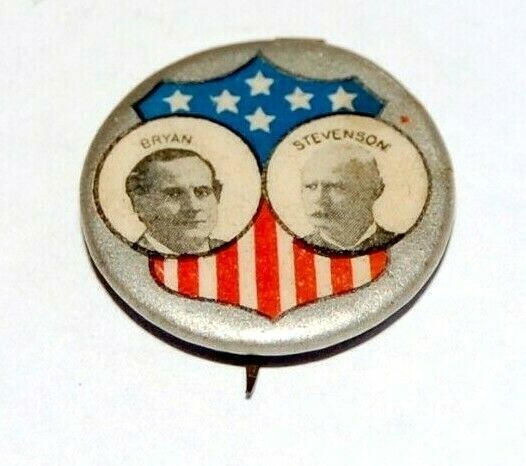1900 WILLIAM JENNINGS BRYAN ADLAI STEVENSON 7/8″ pin pinback button president