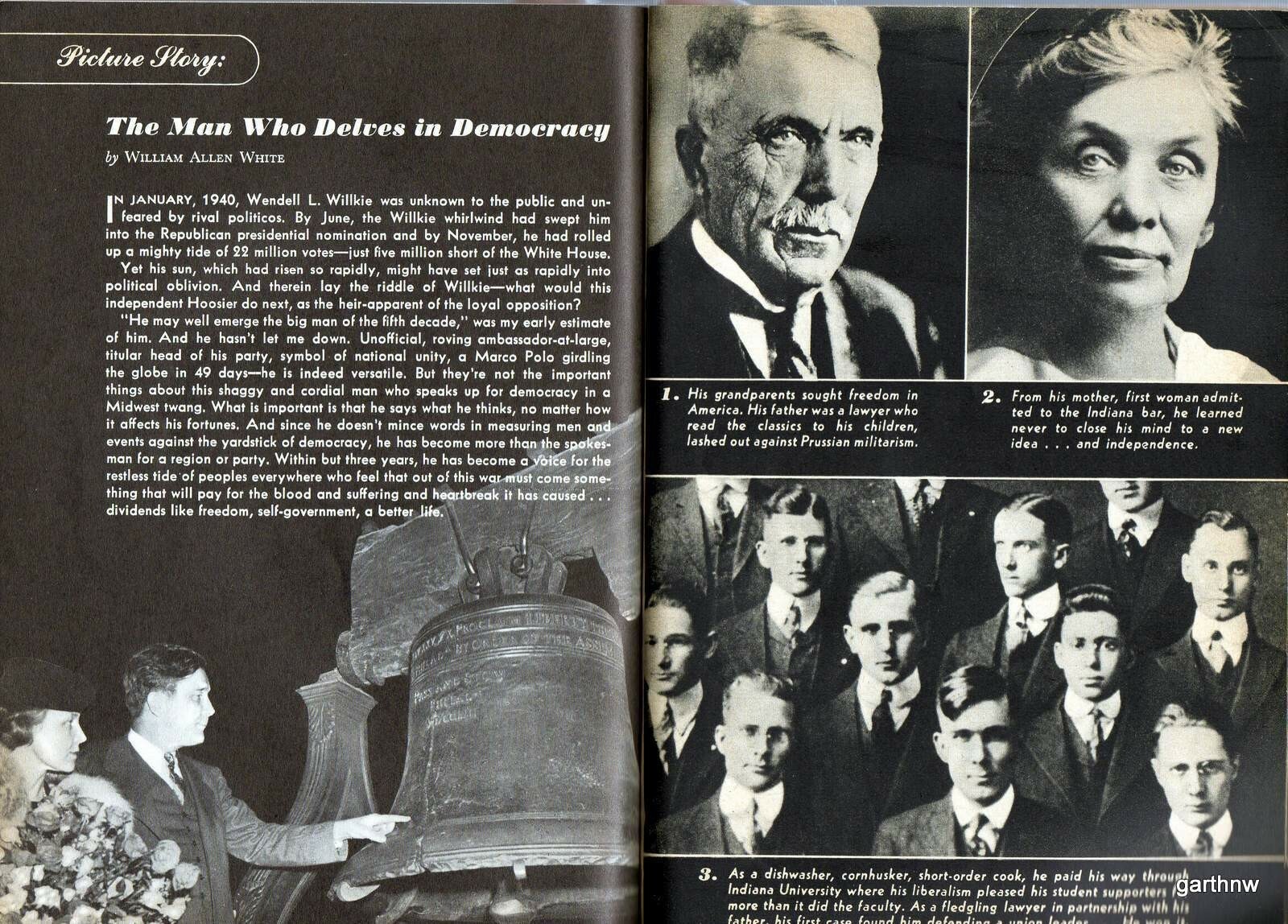 WENDELL WILLKIE 1943 LIFE STORY PHOTO FEATURE * THE MAN WHO DELVES IN DEMOCRACY