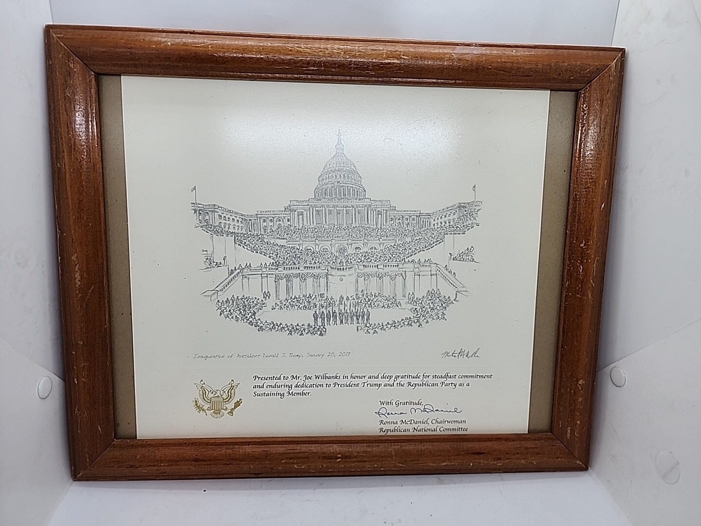 Donald Trump 2017 Inauguration Day Sketch Print Framed Signed By Ronna McDaniel