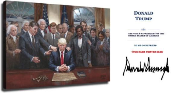 President Donald Trump Poster Print Figures with former President 18″x12″