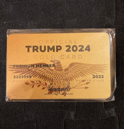 OFFICIAL TRUMP 2024 GOLD CARD Metal 3” x 2” Donald Trump Collectible Memorabilia