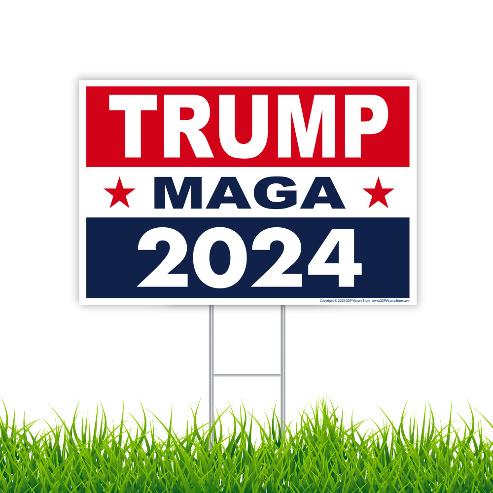 (3-Pack) Trump 2024 Yard Sign w/Stake Make America Great Again MAGA 18″ x 12″