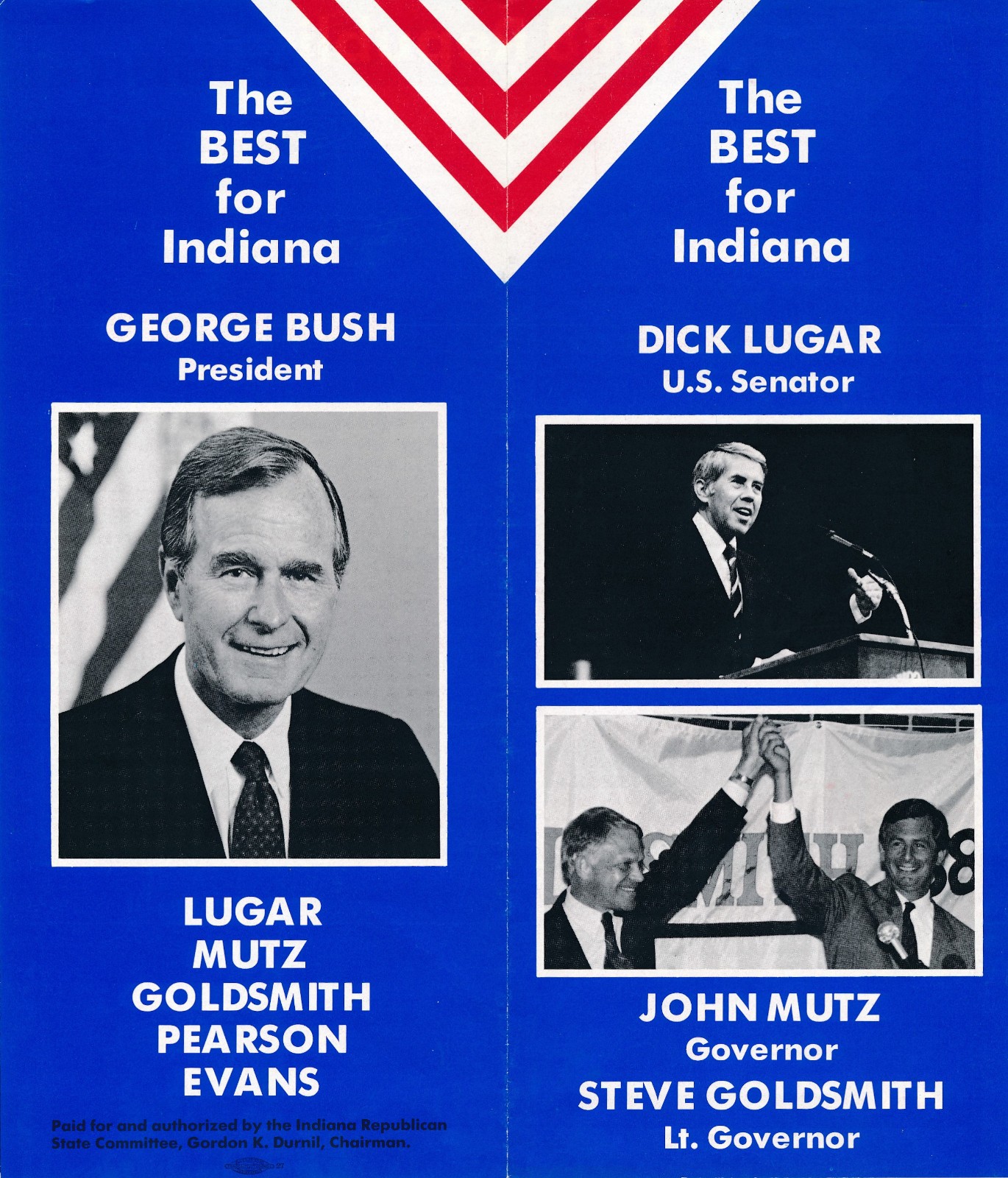 1988 George Bush President Mutz governor Lugar US Sen brochure Indiana #145