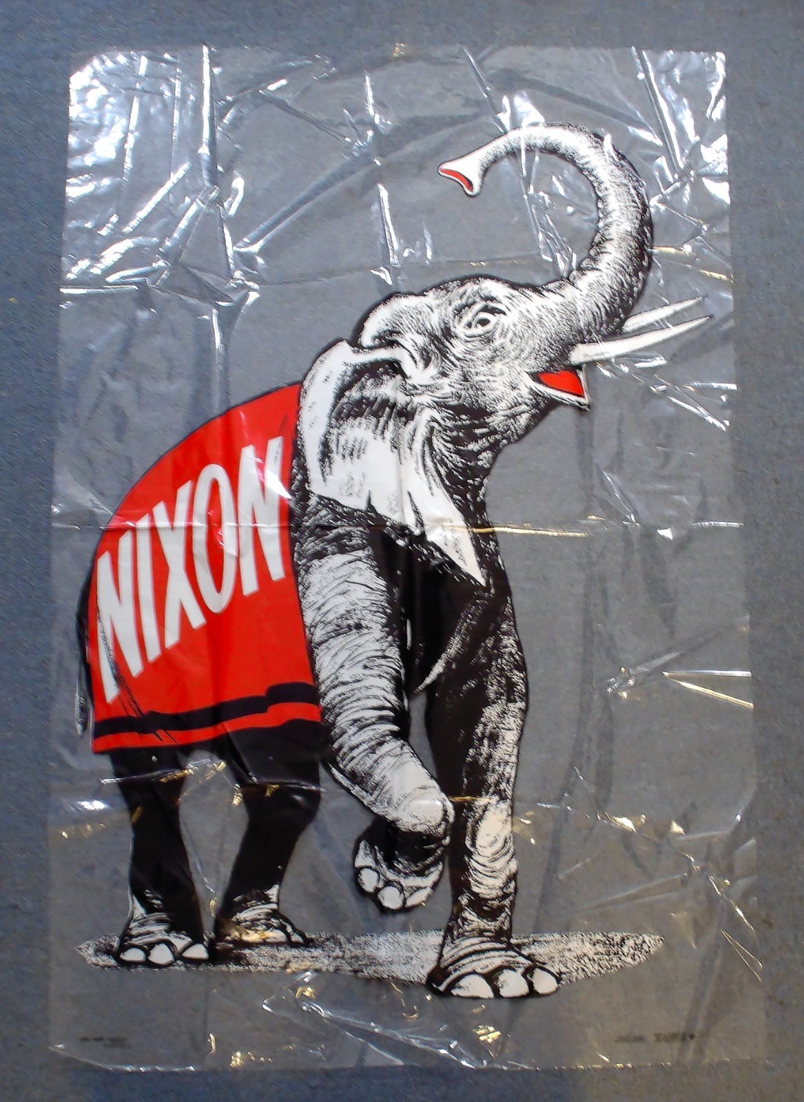 Original NOS Plastic Richard Nixon Campaign Poster Elephant Freeley&Wheeler 1968