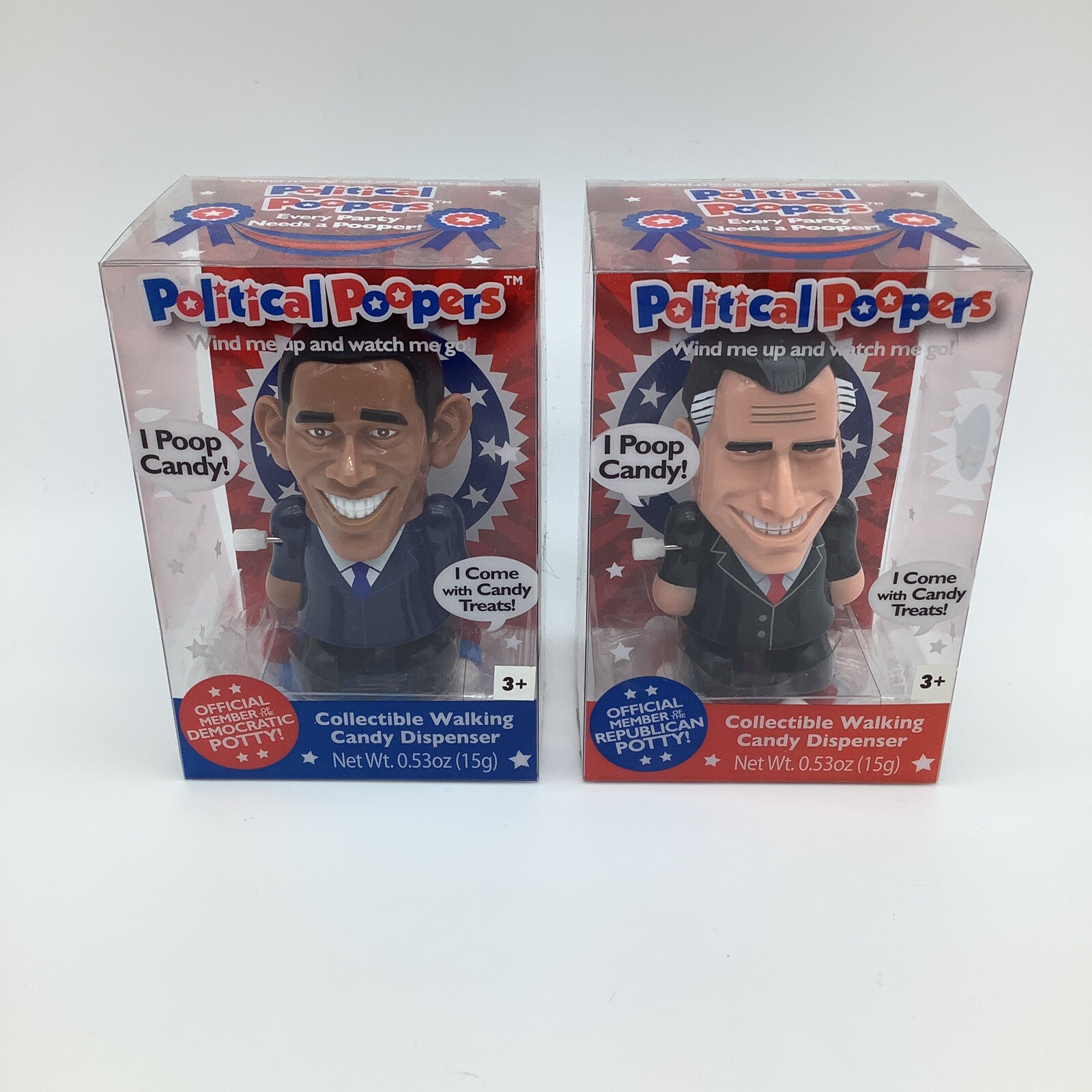 Political Poopers Barrack Obama & Mitt Romney Wind Up Candy Dispensers New