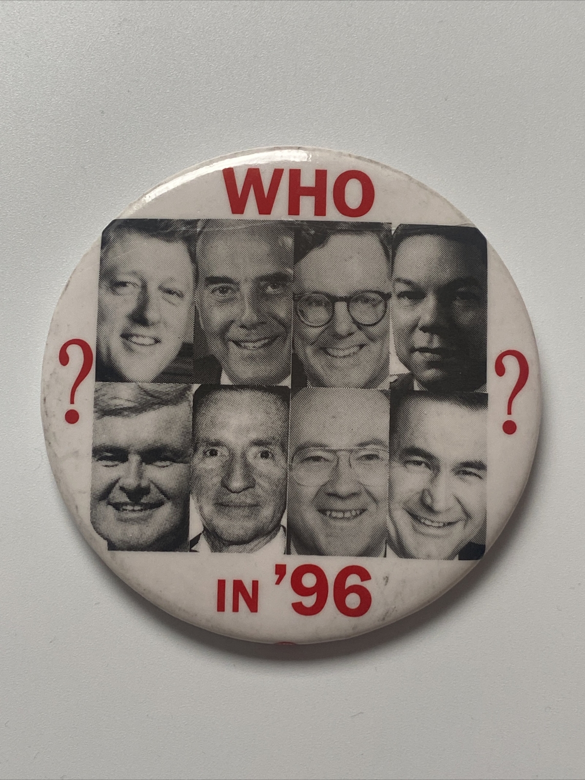 1996 Bob Dole Colin Powell Bill Clinton for President 3.5″ Button Who in ’96 Pin