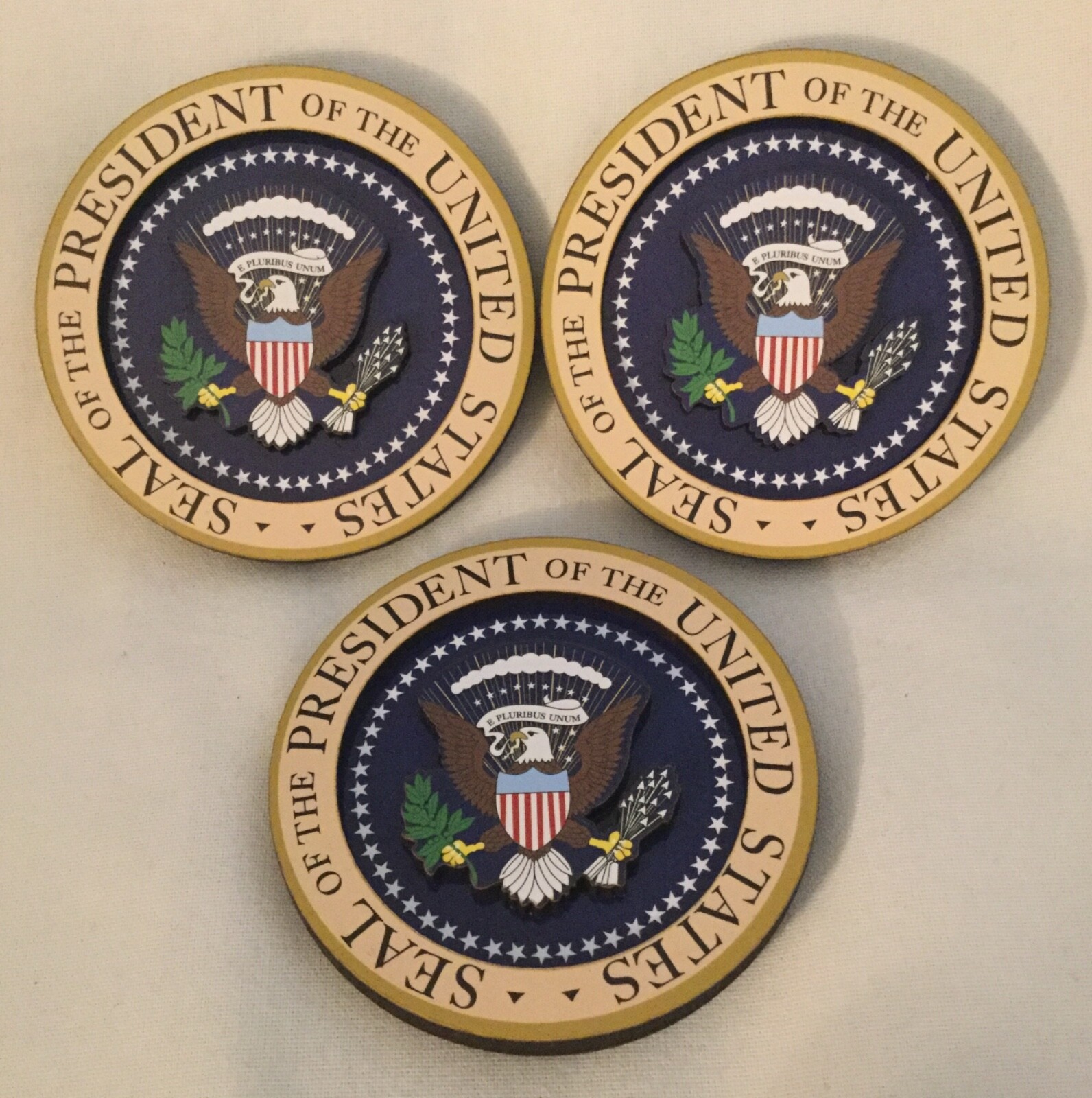 3 PRESIDENT EAGLE SEAL MAGNET WHITE HOUSE WOOD CARVED DEMOCRAT REPUBLICAN DAR