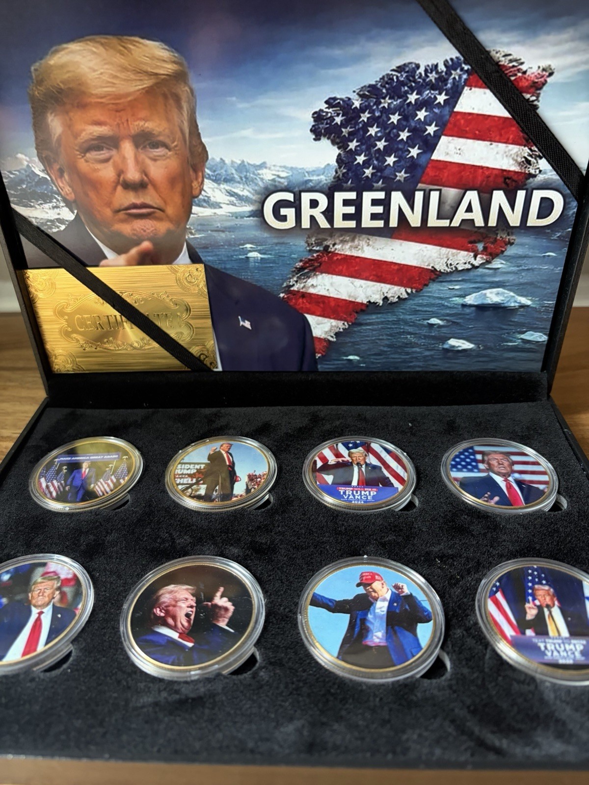 President Donald Trump Collectable Gold Plated Coins. Set Of 8.