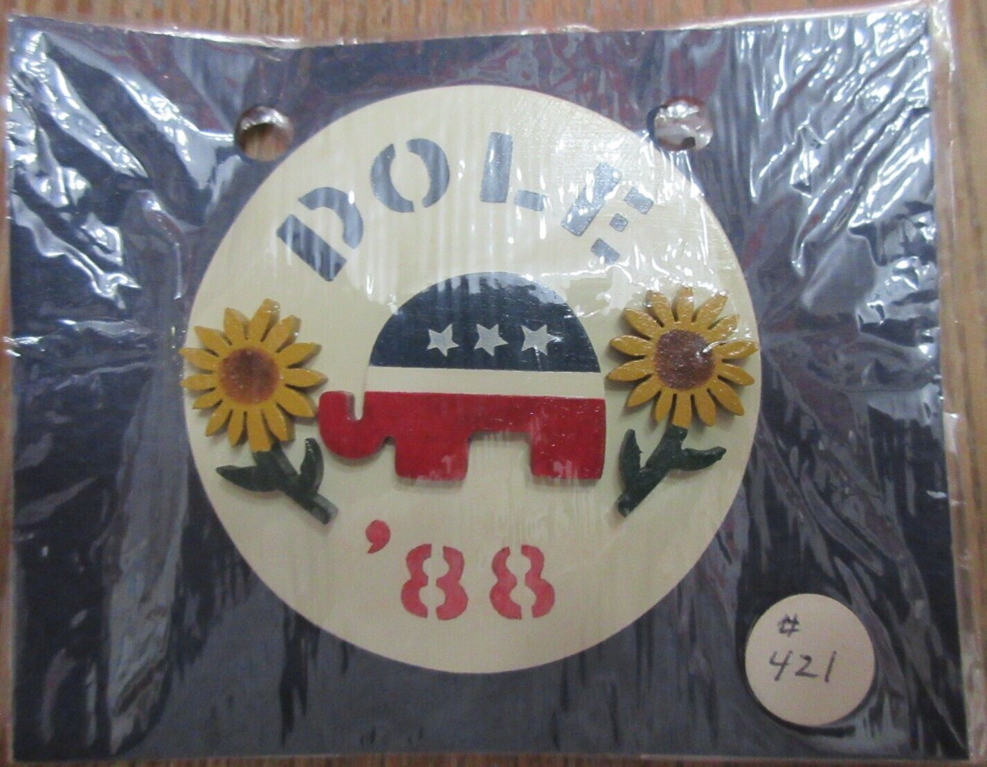 Vintage 1988 US PRESIDENTIAL PINBACK; BOB DOLE; HANDCRAFTED Sunflowers Elephant