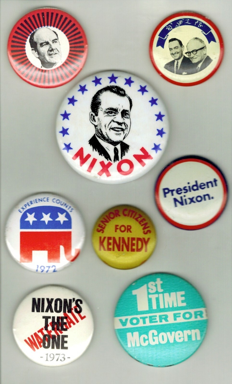 NIXON – JFK – McGOVERN – GOLDWATER – 8 buttons