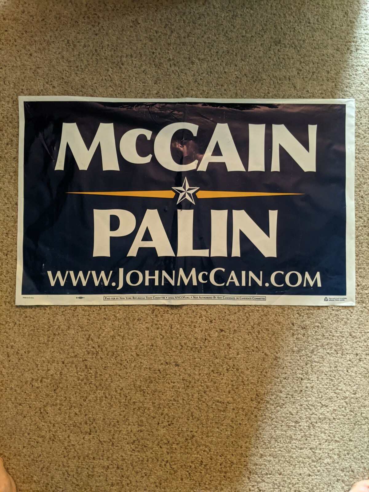 JOHN McCAIN & SARAH PALIN Official Poly Bag Campaign Lawn Sign – 2008 – 26×16