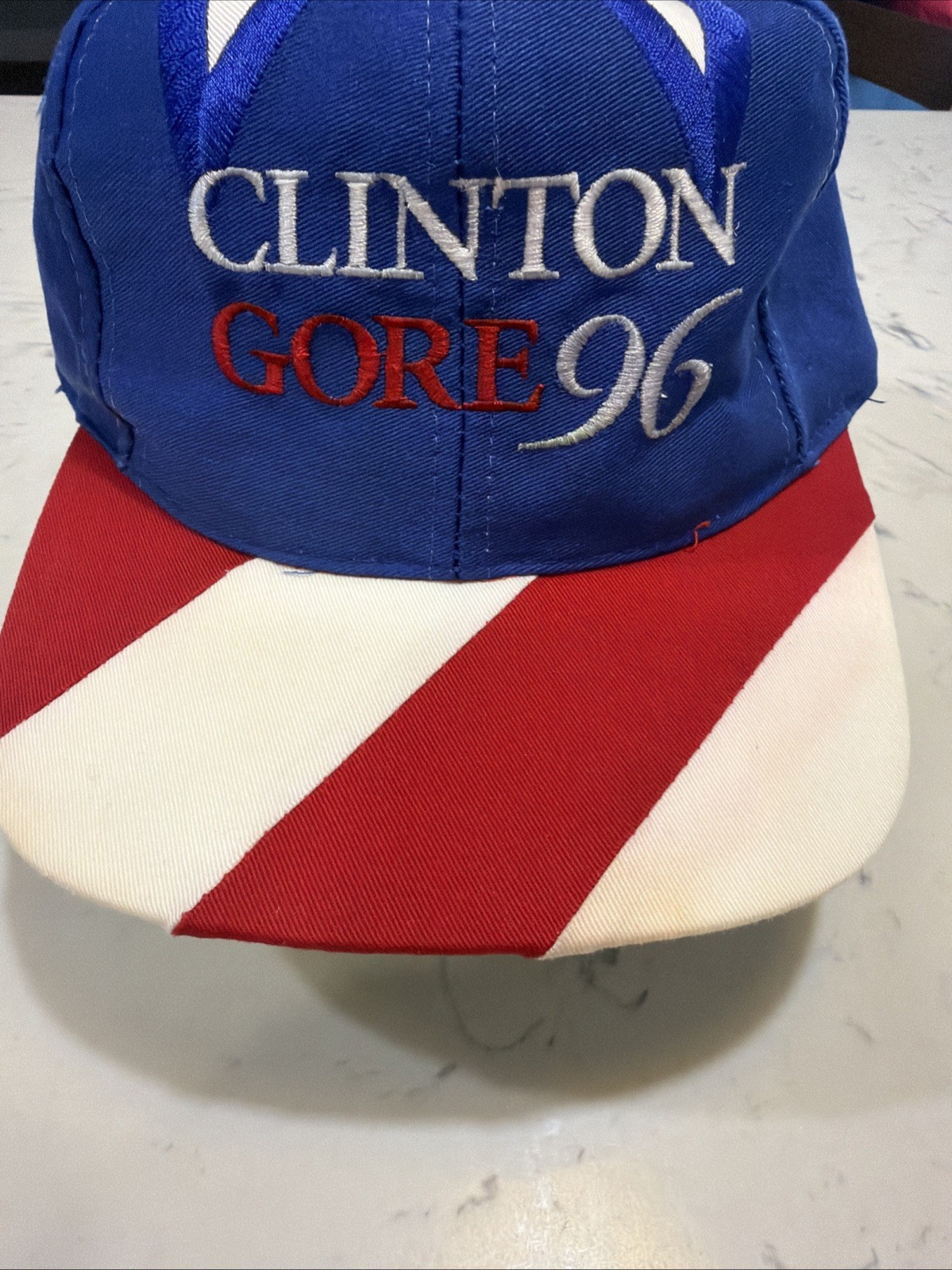 VINTAGE Clinton Gore 1996 Campaign Election Hat -Red White Blue Star 90’s USA
