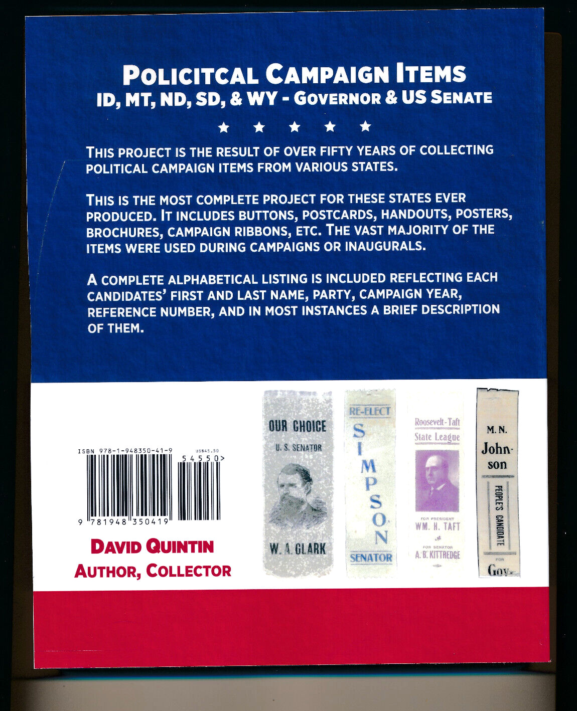 Political Campaign Items Idaho-Montana-N.Dakota-S.Dakota-Wyoming 256 page book