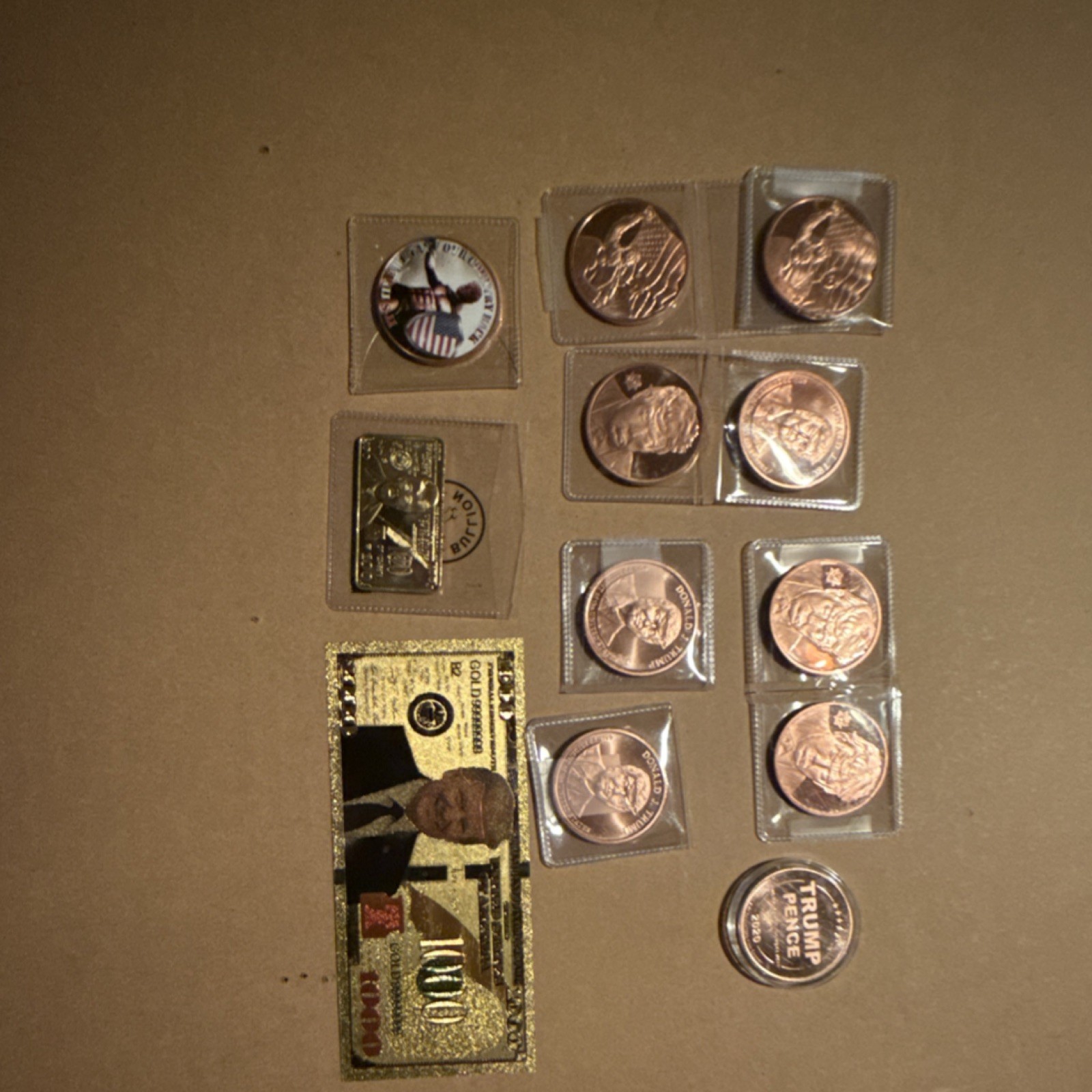 Donald Trump Commemorative copper Coin & Novelty Bill 12 item lot