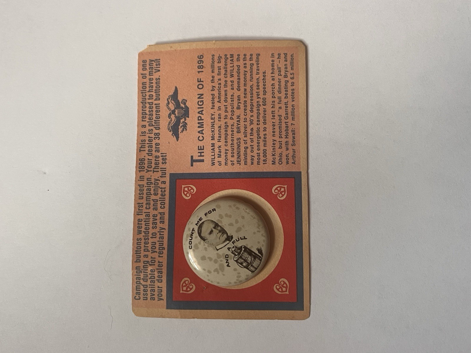 1896 William McKinley Presidential Campaign Button Hole Stud