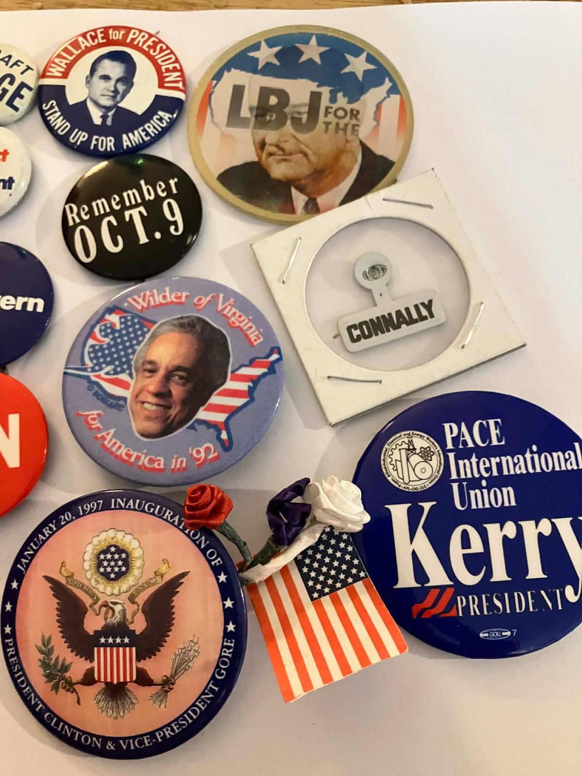 Lot of 16 presidential campaign buttons–vintage to modern –1928 to 2004