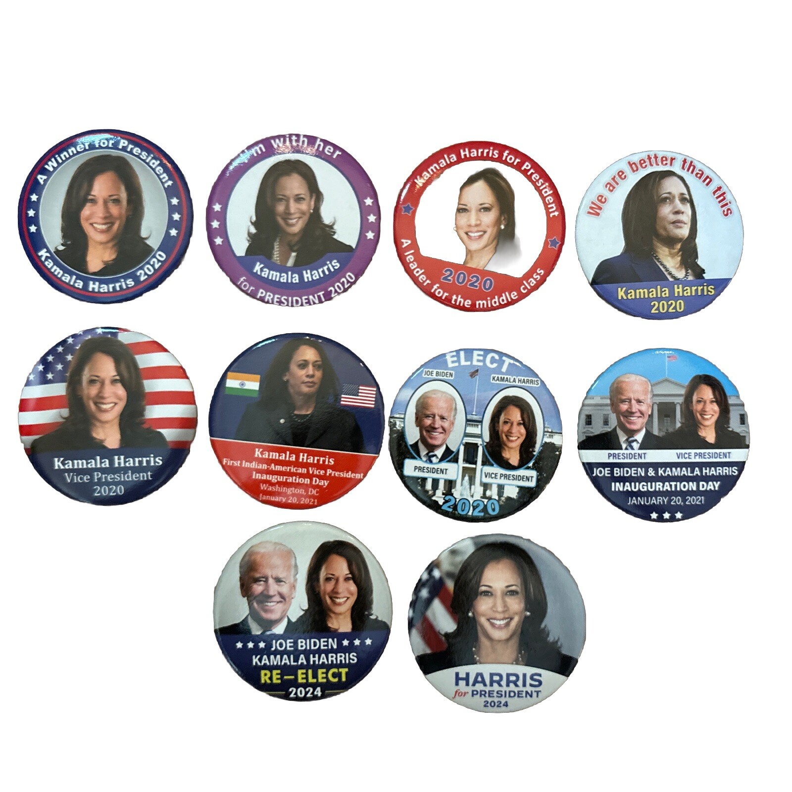 10 Different 2020 Kamala Harris for President 3 inch Buttons Vice President