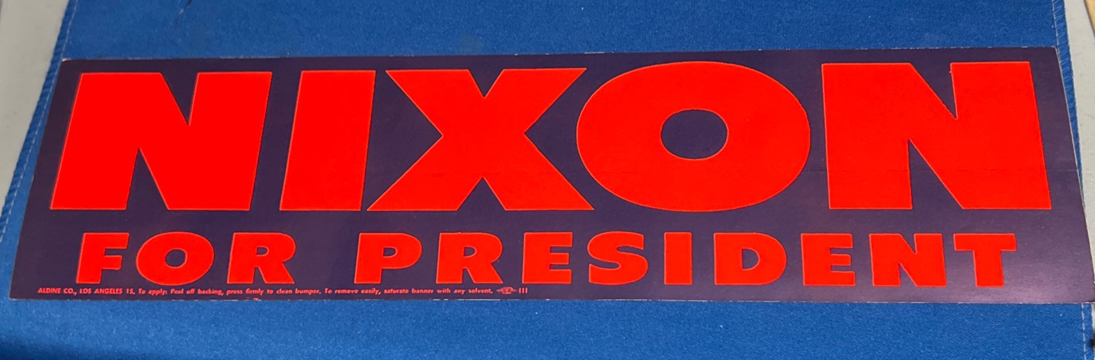 1960 Richard Nixon Campaign Bumper Sticker Vintage Original RED 15” NOS