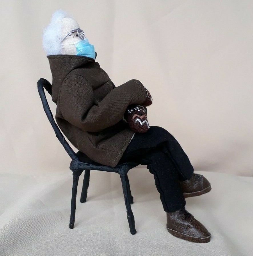 Bernie Sanders Inauguration Doll, Bernie Sanders Meme, cold Bernie with mittens