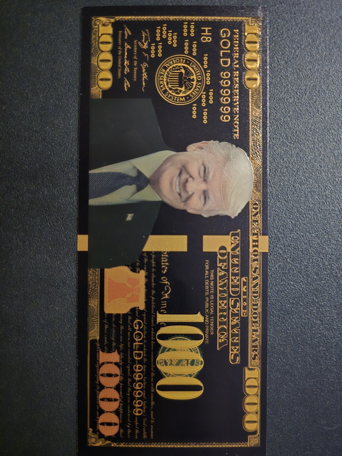 Black and Gold Foil Donald Trump 1000 Dollar