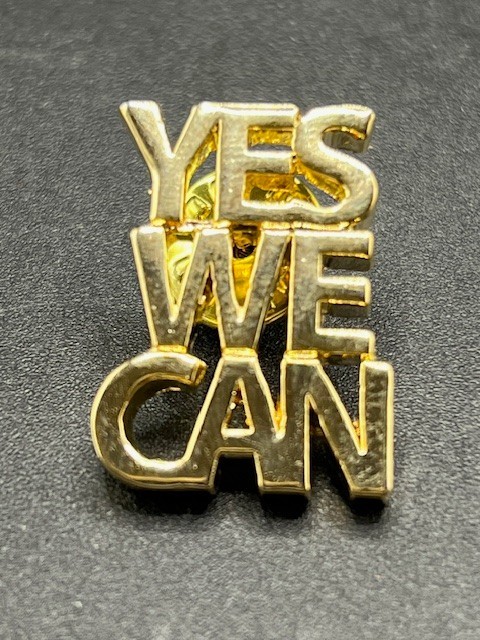 Yes We Can Barack Obama US Presidential Campaign Gold Cutout Hat Lapel Pin HTF