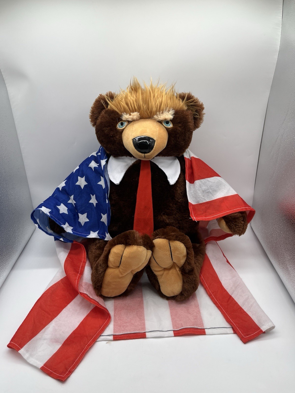 Trumpy Bear 22″ Donald Trump Teddy Bear Plush W/American Flag Cape In Back Pouch