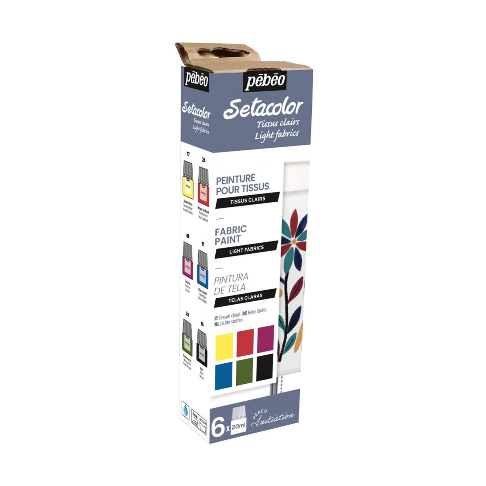 6 Pack Setacolor Fabric Paint 0.67 Fl Oz Bottles Assorted Colors for Fabric