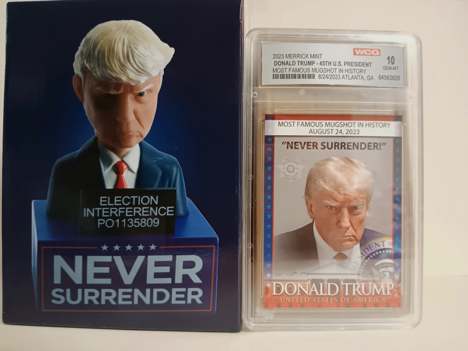 Trump Mugshot Bobblehead Election Interference & Graded/Slabbed Trump Card
